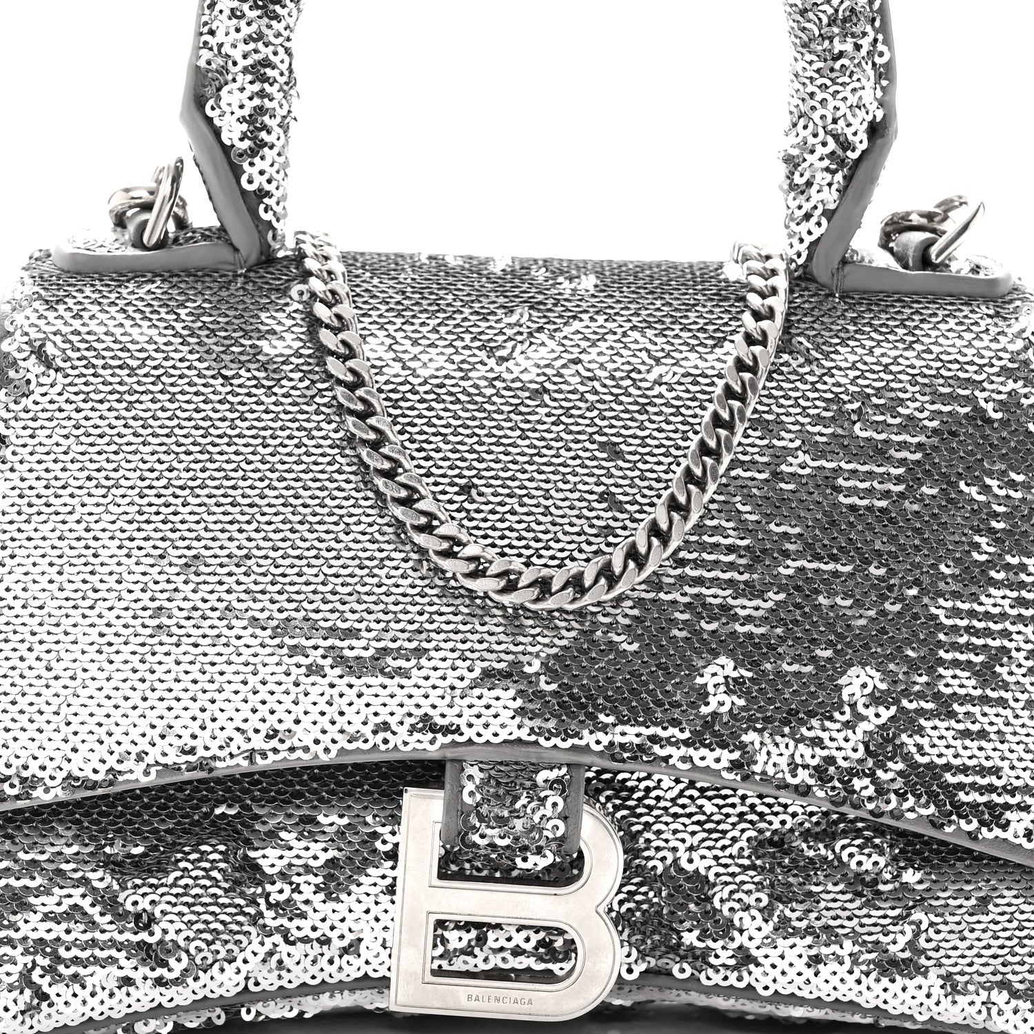 Sequin Hourglass Top Handle Bag XS Silver