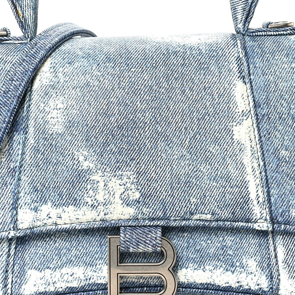 Nappa Denim Printed Small Hourglass Top Handle Bag Denim Blue