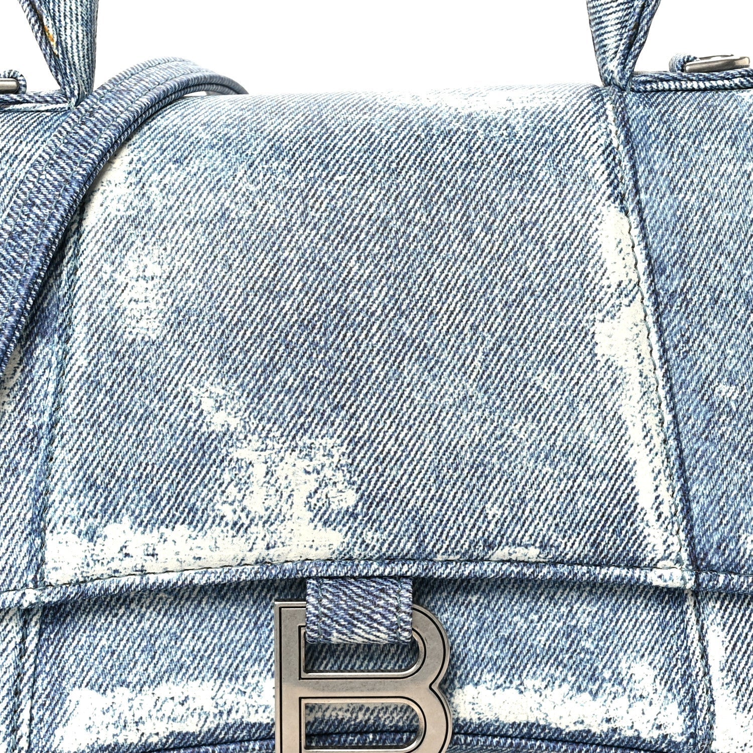Nappa Denim Printed Small Hourglass Top Handle Bag Denim Blue