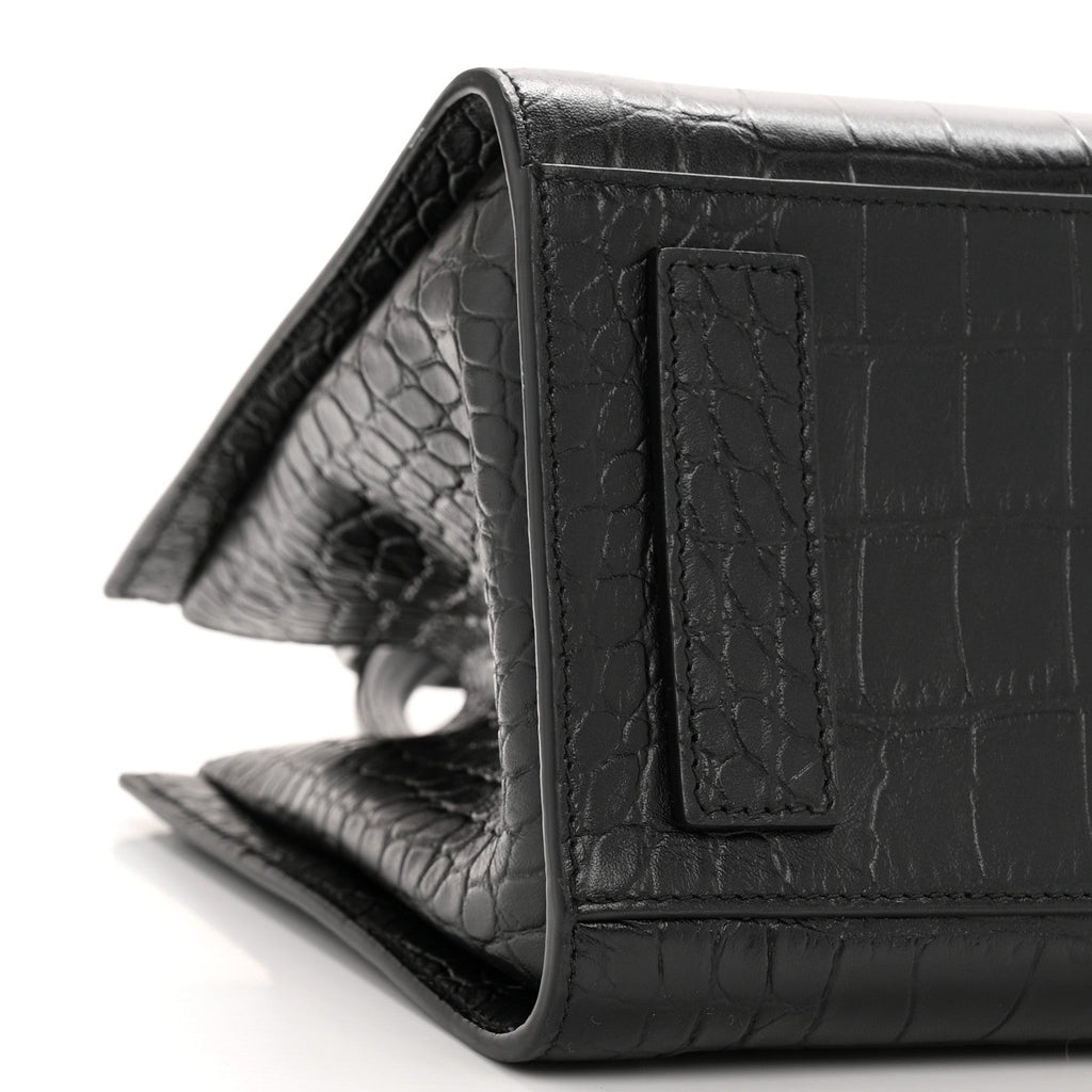Calfskin Crocodile Embossed Medium Sharp Tote Black