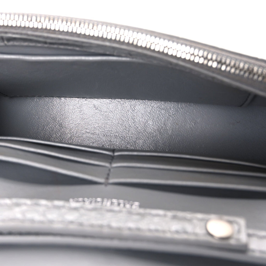 Shiny Calfskin Crocodile Embossed Hourglass Chain Bag Balenciaga Steel Grey
