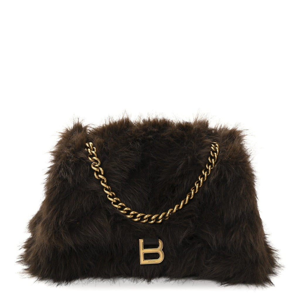 Faux Fur Medium Crush Chain Bag Brown