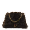 Faux Fur Medium Crush Chain Bag Brown