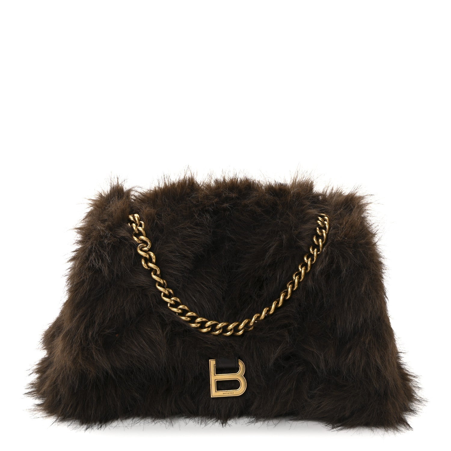 Faux Fur Medium Crush Chain Bag Brown