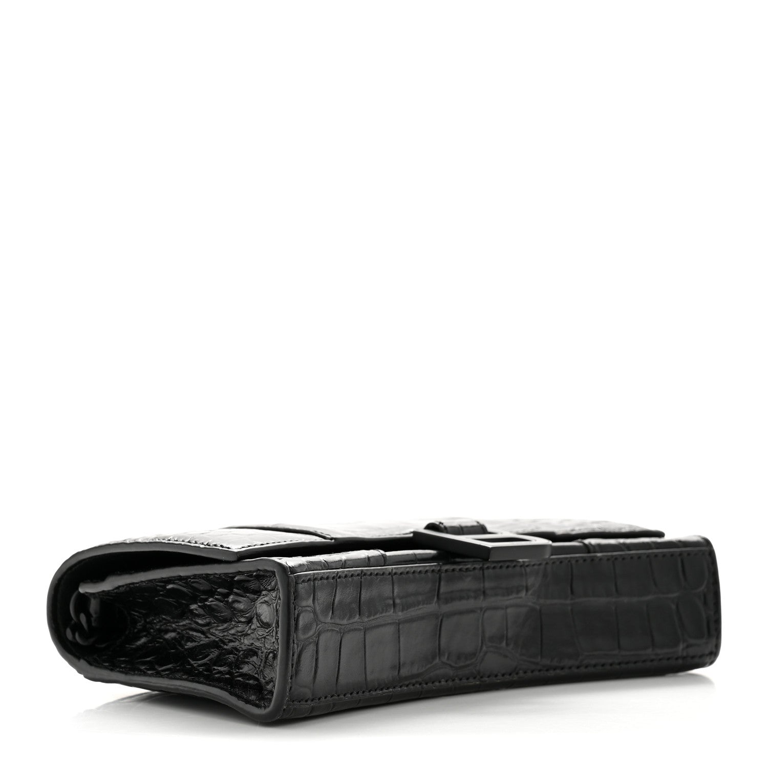 Shiny Calfskin Monochrome Crocodile Embossed Hourglass Chain Bag Black