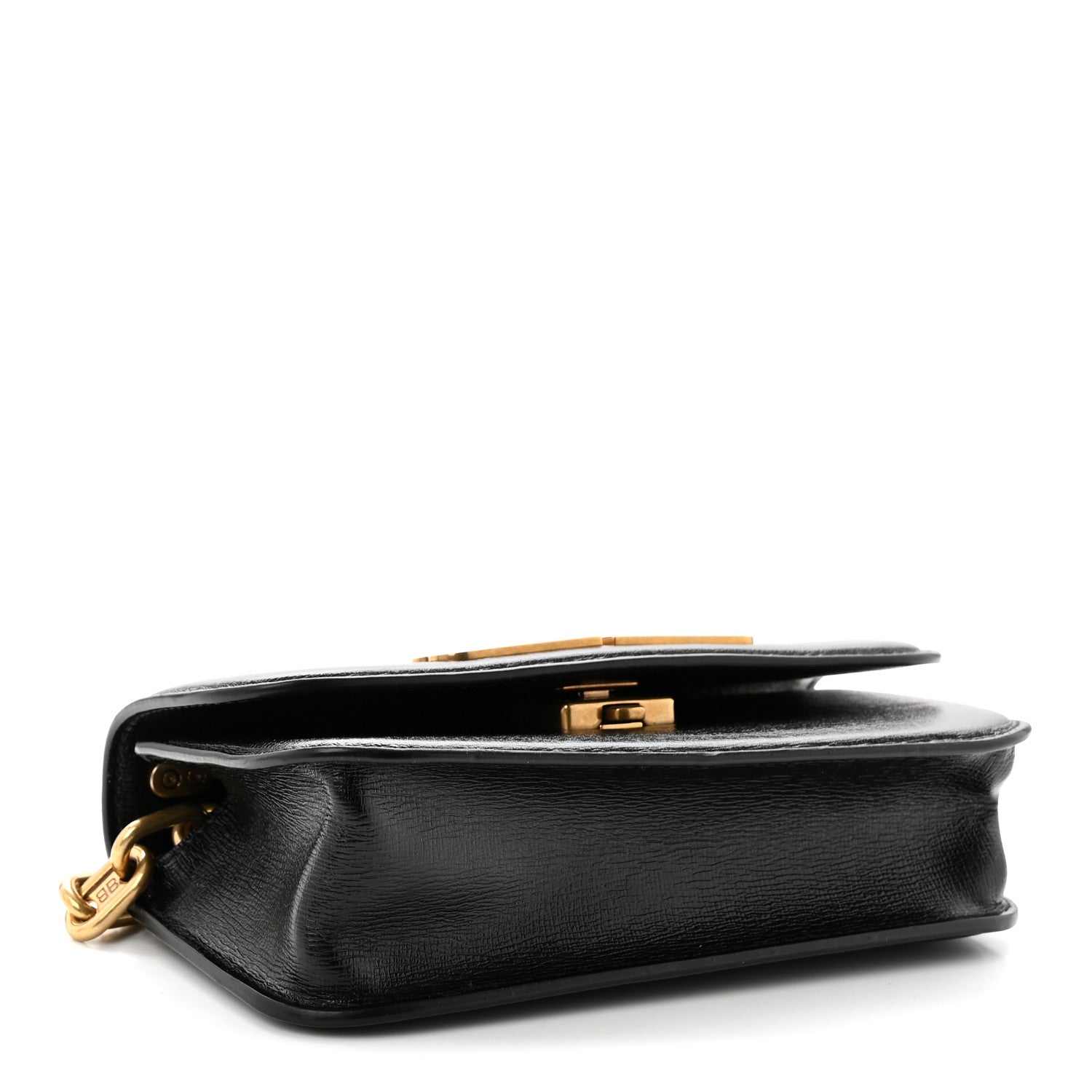 Calfskin Stripe Embossed Gossip Chain Bag XS Black