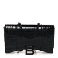 Shiny Calfskin Monochrome Crocodile Embossed Hourglass Chain Bag Black