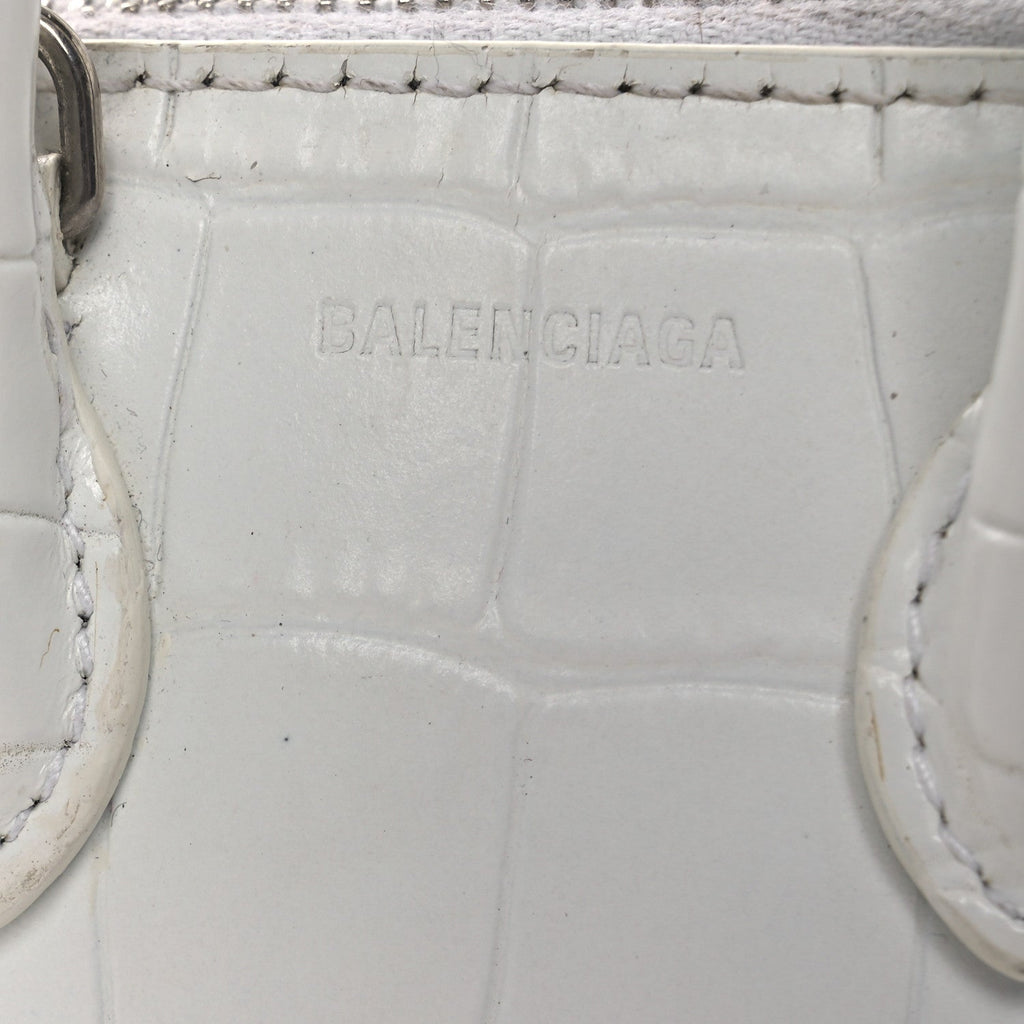 Calfskin Logo Crocodile Embossed Mini Ville Top Handle Bag White Black