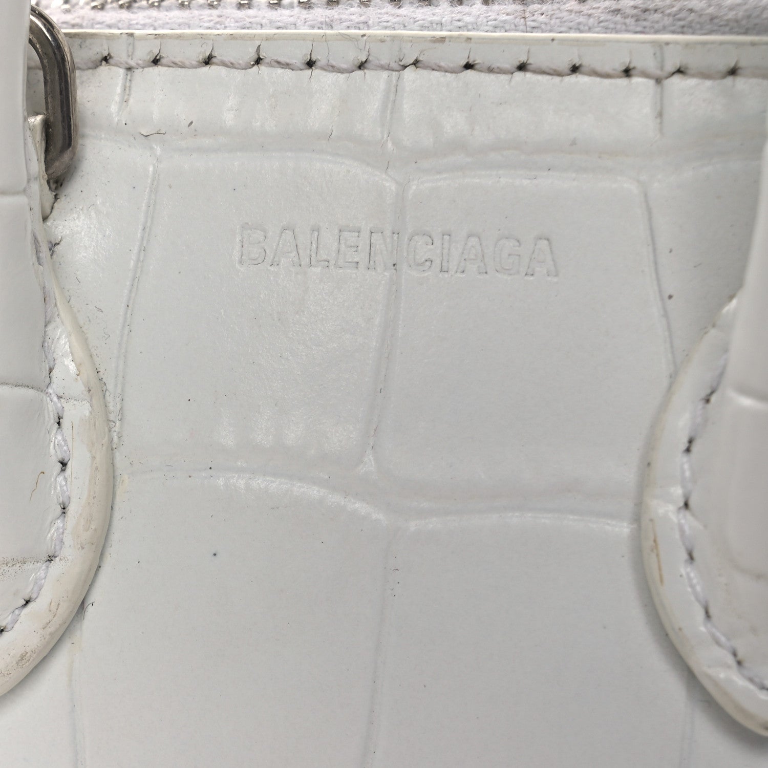 Calfskin Logo Crocodile Embossed Mini Ville Top Handle Bag White Black