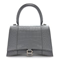 Shiny Calfskin Crocodile Embossed Medium Hourglass Top Handle Bag Balenciaga Grey