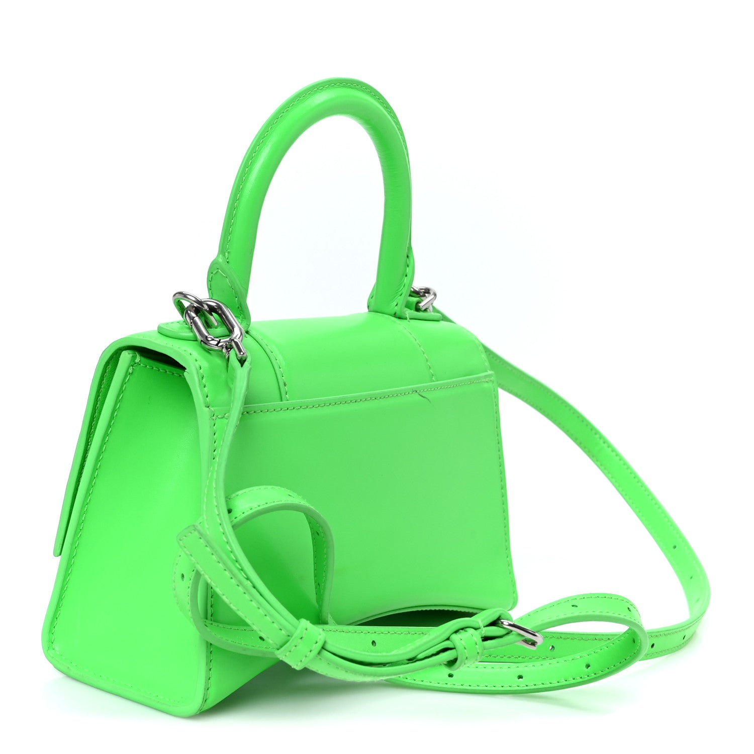 Shiny Box Calfskin Hourglass Top Handle Bag XS Fluo Green