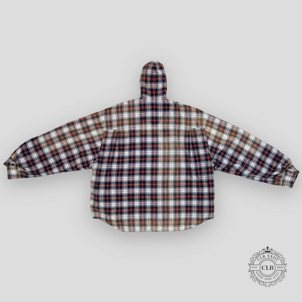 BALENCIAGA BLEACHED PLAID HOODED FLANNEL - RED Men Shirt