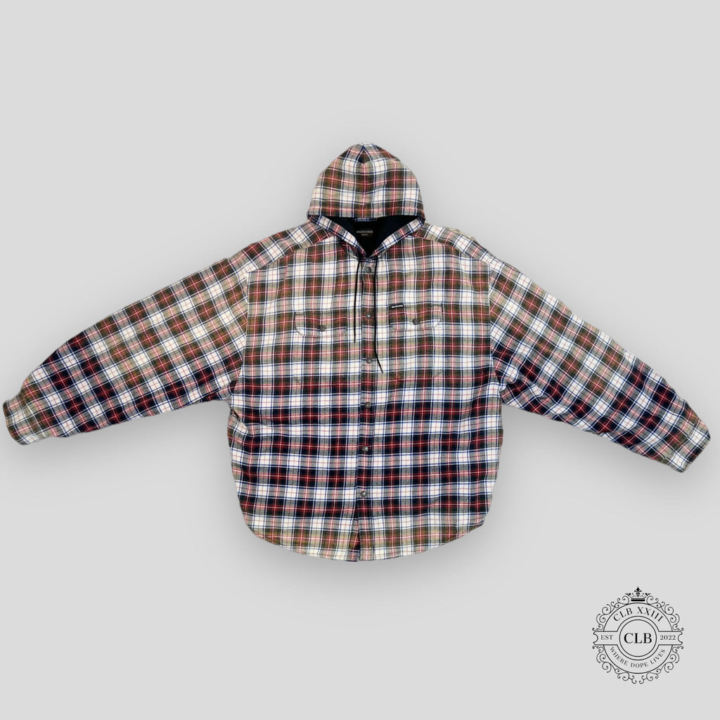 BALENCIAGA BLEACHED PLAID HOODED FLANNEL - RED Men Shirt