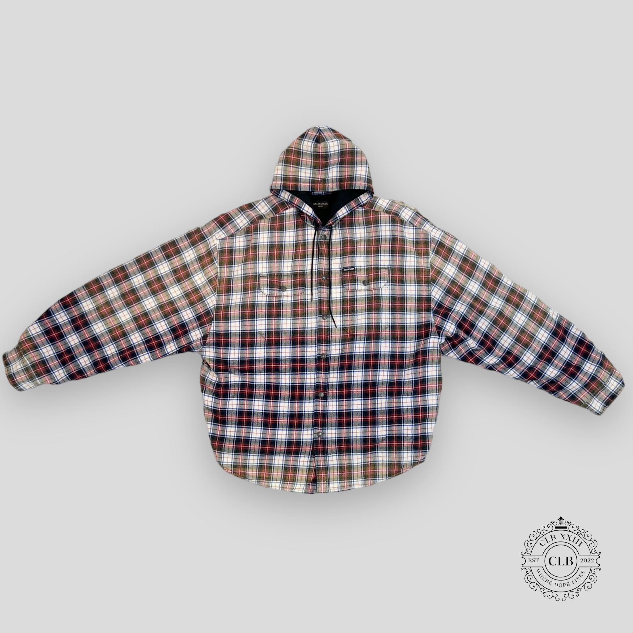 BALENCIAGA BLEACHED PLAID HOODED FLANNEL - RED Men Shirt