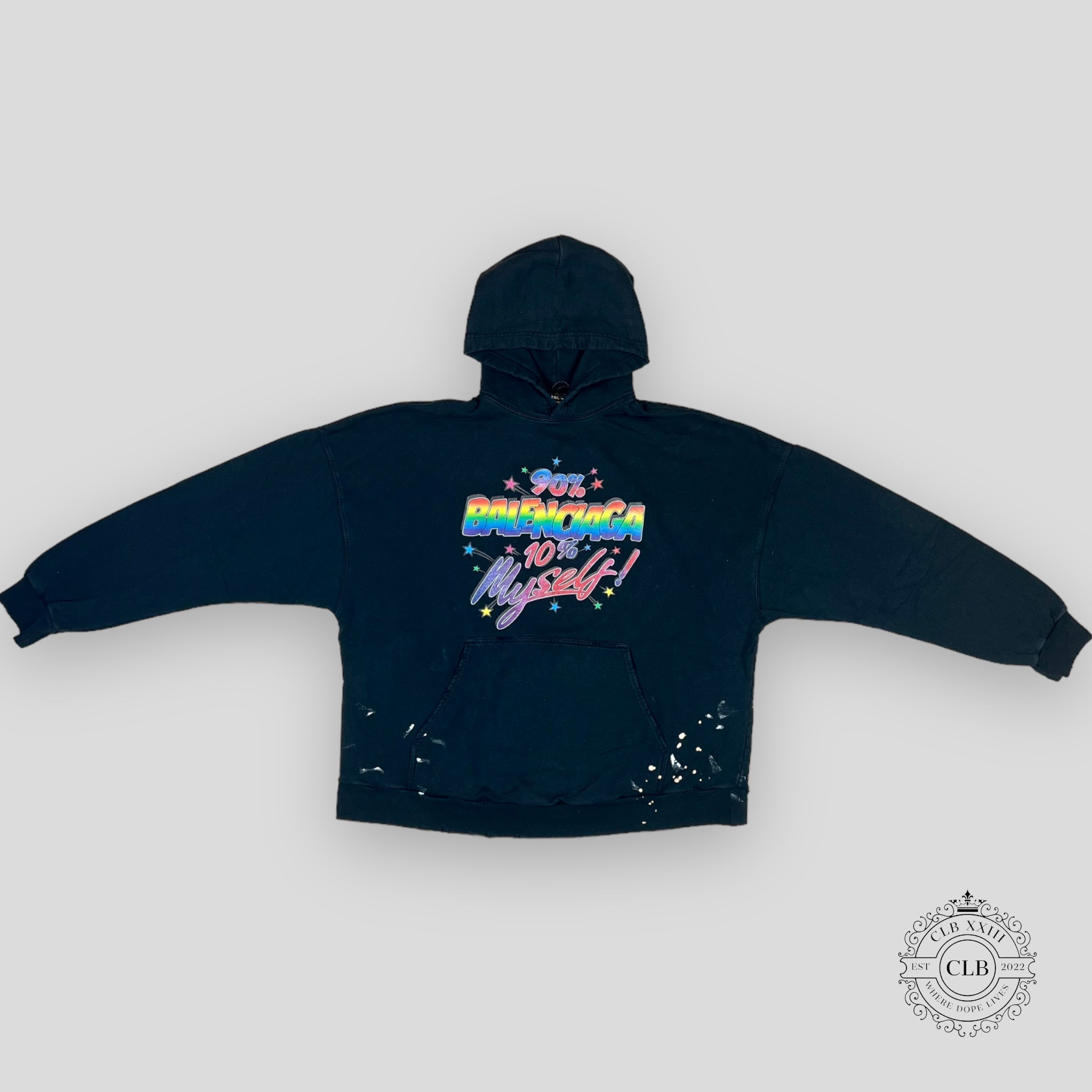 BALENCIAGA RAINBOW OVERSIZED HOODIE- BLACK