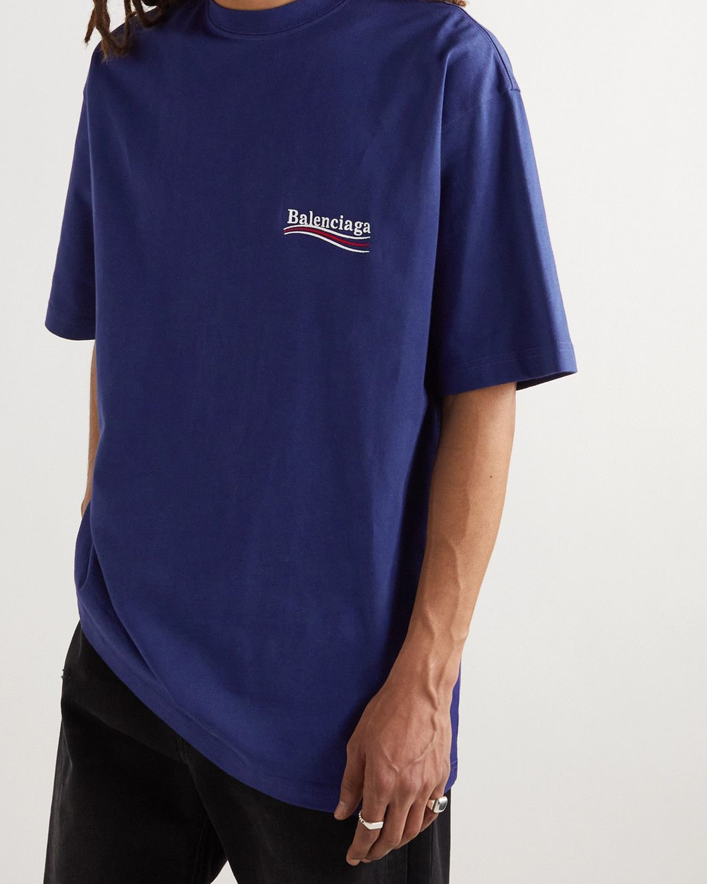 Balenciaga Political Campaign Embroidered Logo T-Shirt in Blue