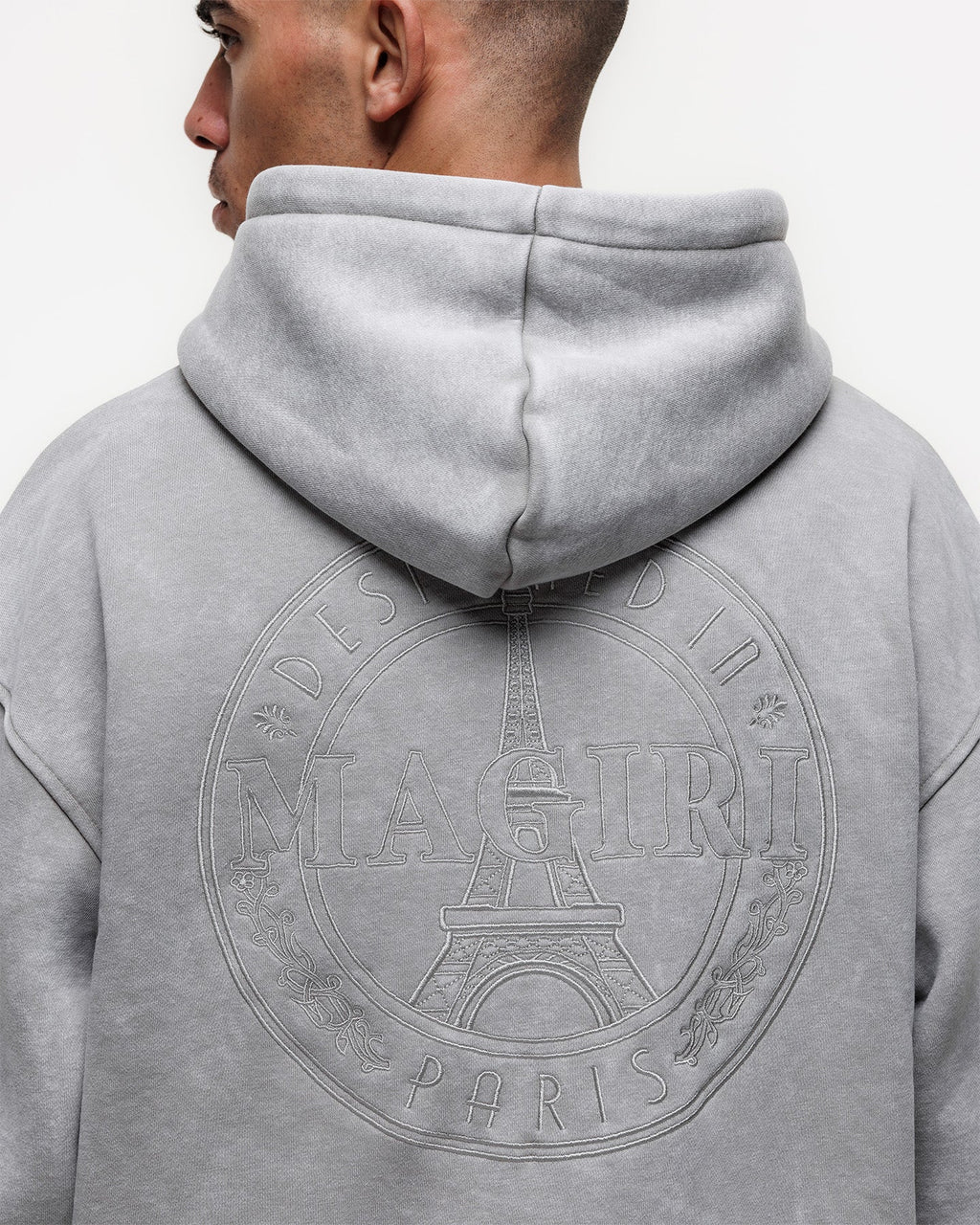 Magiri Embroidered Acid Wash Hoodie in Washed Oatmeal
