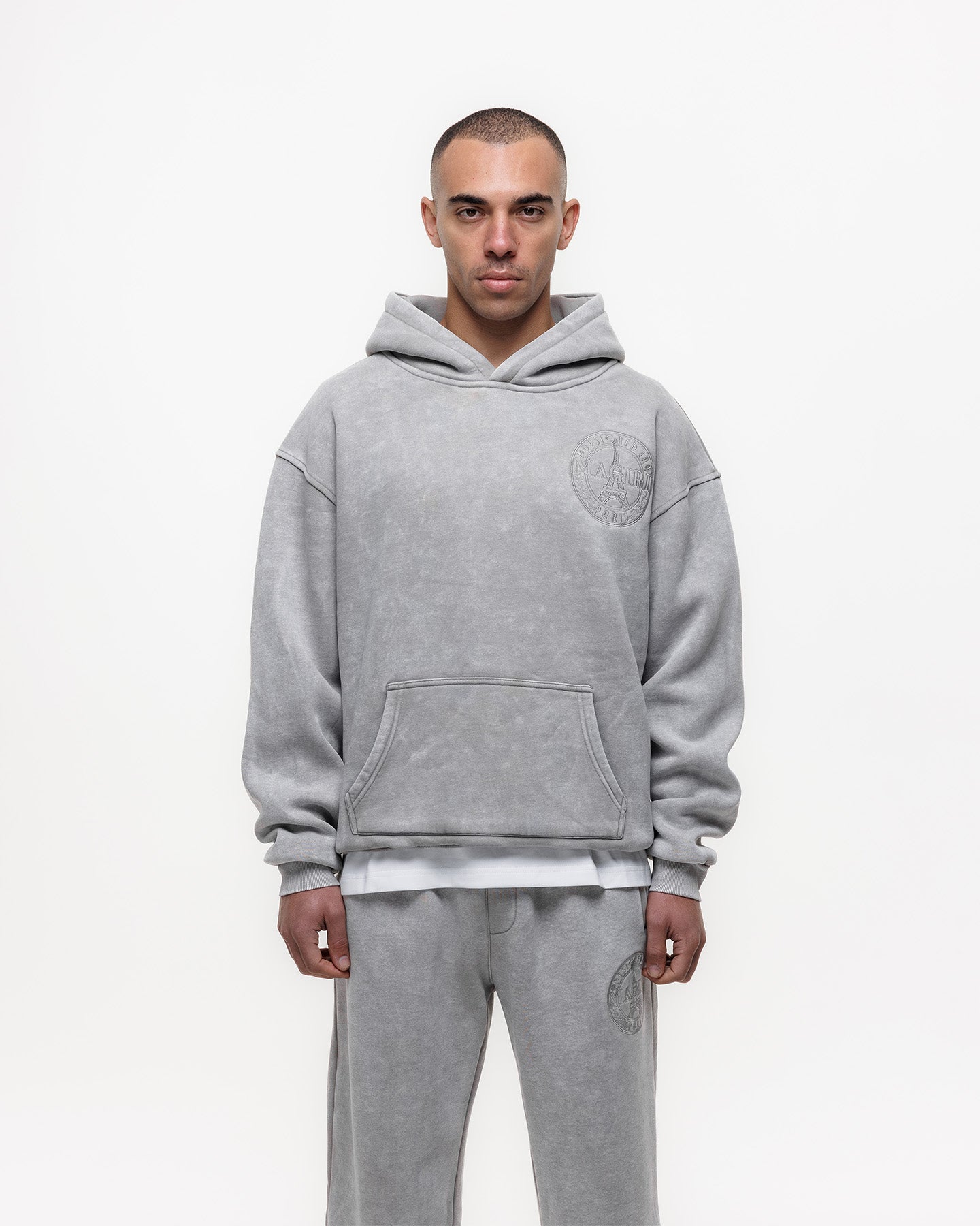 Magiri Embroidered Acid Wash Hoodie in Washed Oatmeal