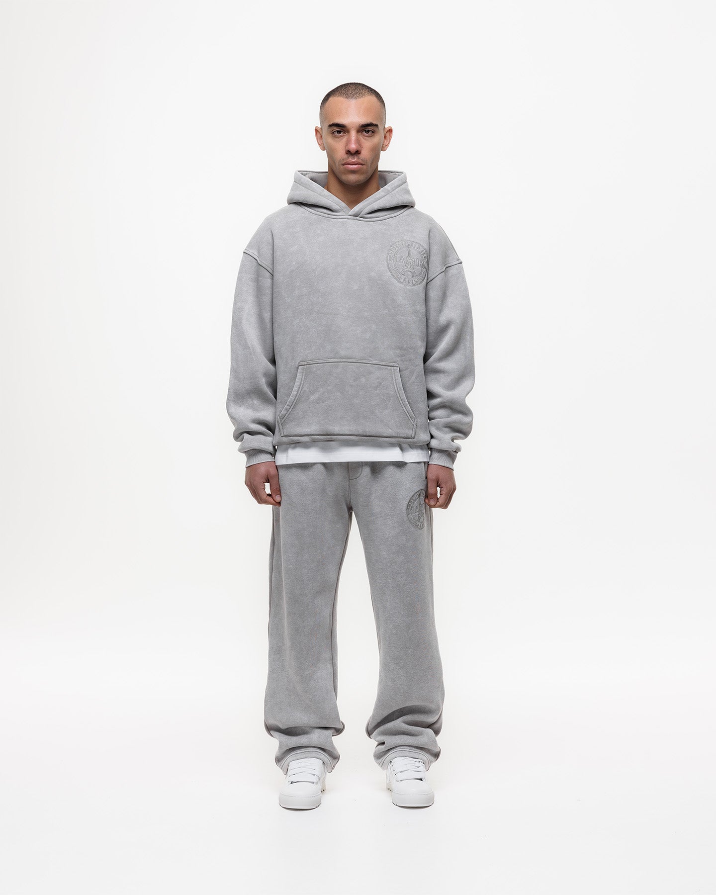 Magiri Embroidered Acid Wash Hoodie in Washed Oatmeal
