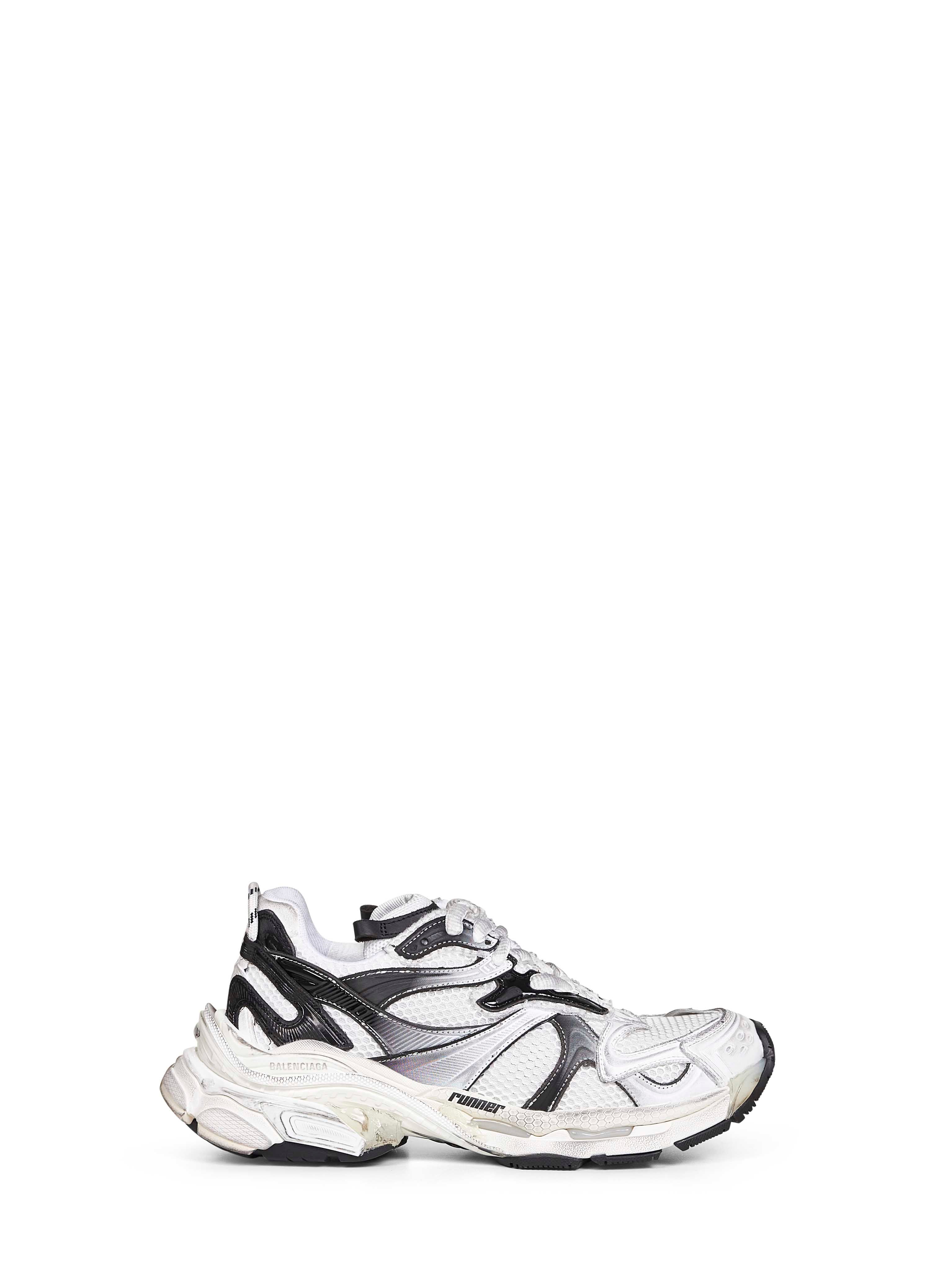 Balenciaga Men White And Black Mesh And Nylon Runner Sneakers